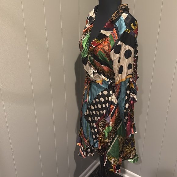 The Kooples Baroque Pattern-Block Silk Wrap Dress. Large. - Picture 5 of 11